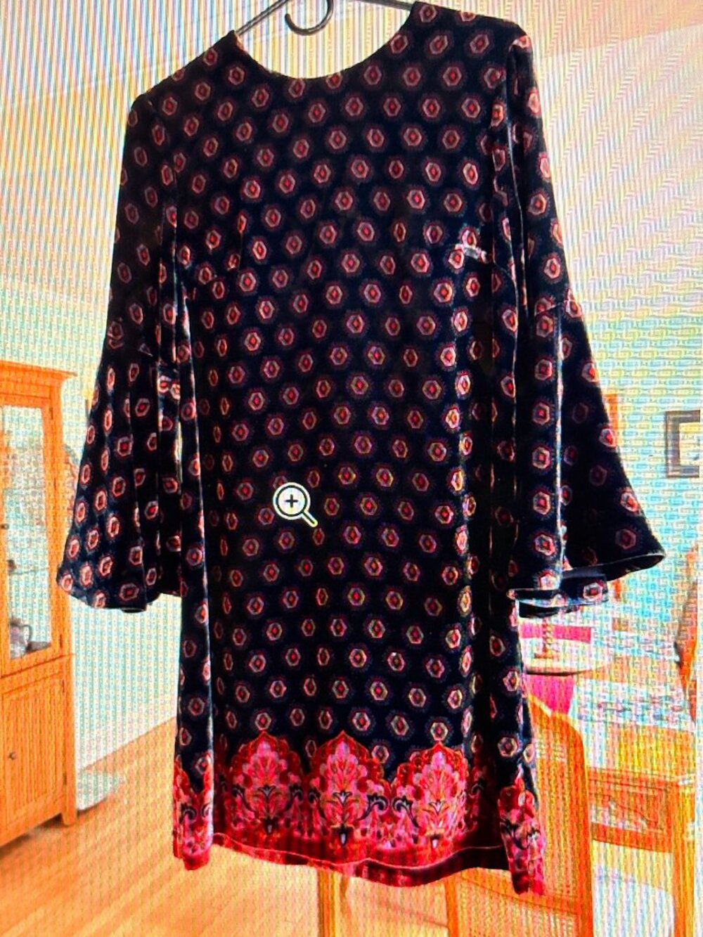 Trina Turk Velvet Cocktail Dress Womens 6 Boho Fairycore Whimsigoth Bellsleeve